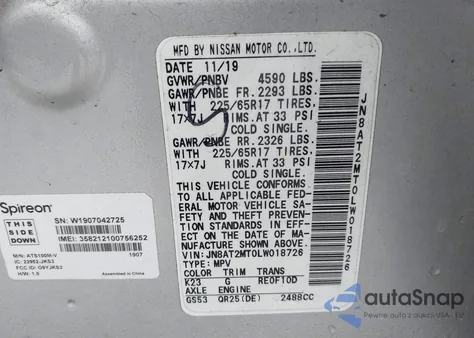 2020 Nissan Rogue Sv Fwd from USA, damaged, VIN JN8AT2MT0LW018726